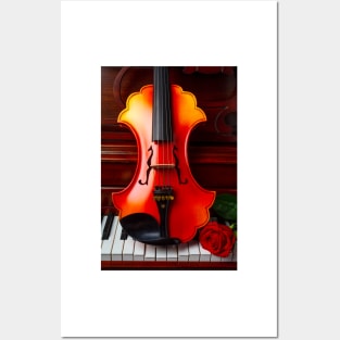 Red Rose With Baroque Violin Posters and Art